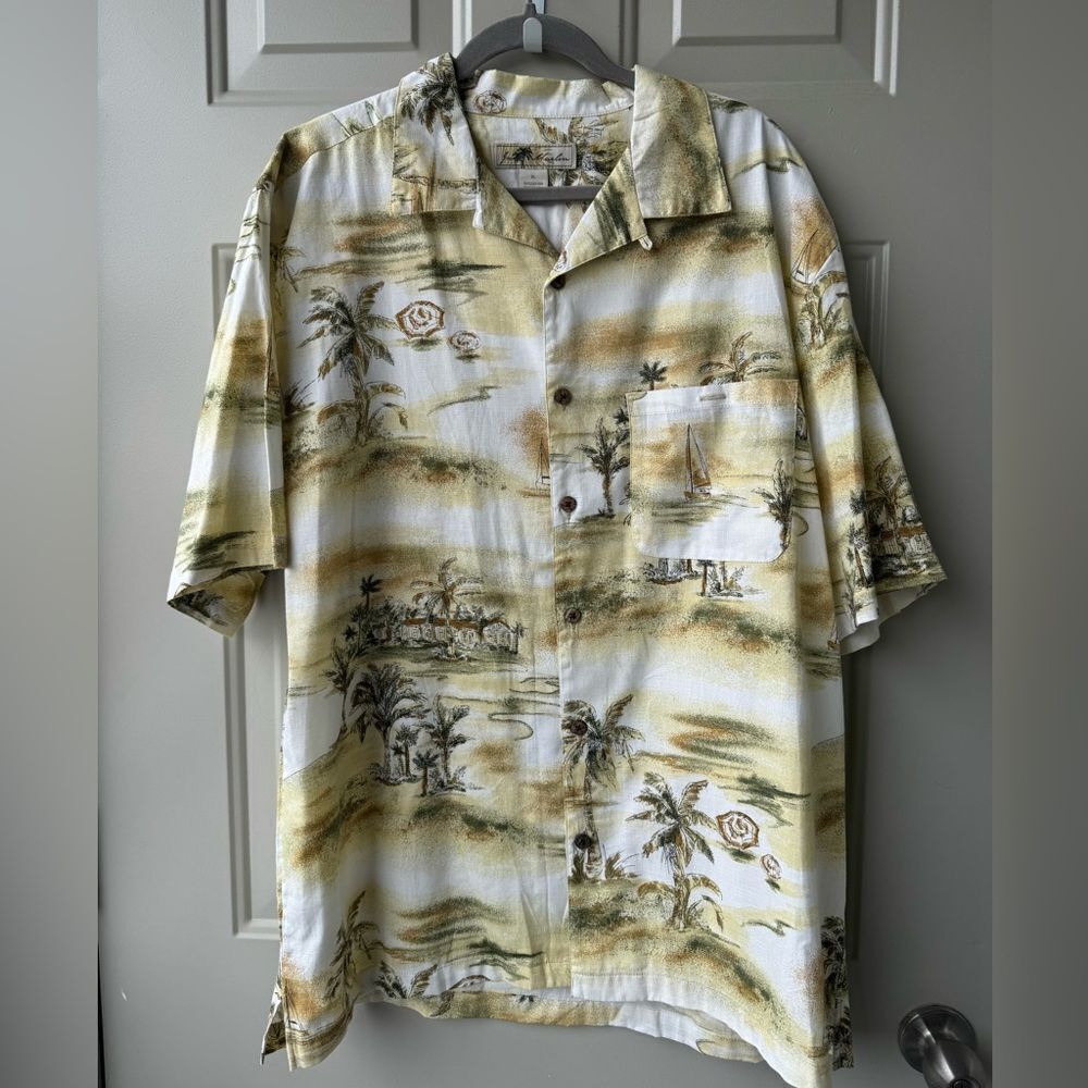 Joe Marlin Hawaiian‎ Button Up Shirt Mens XL Green Floral Short Sleeve Beach